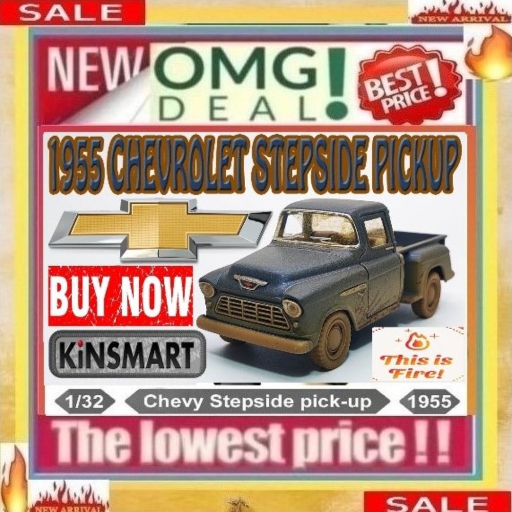 ✅🔥SALE⚠️🔥📢KINSMART Muddy 1955 CHEVY PICKUP TRUCK 1/32 TRUCK🚨📢🤑BUY NOW🤑🛍️